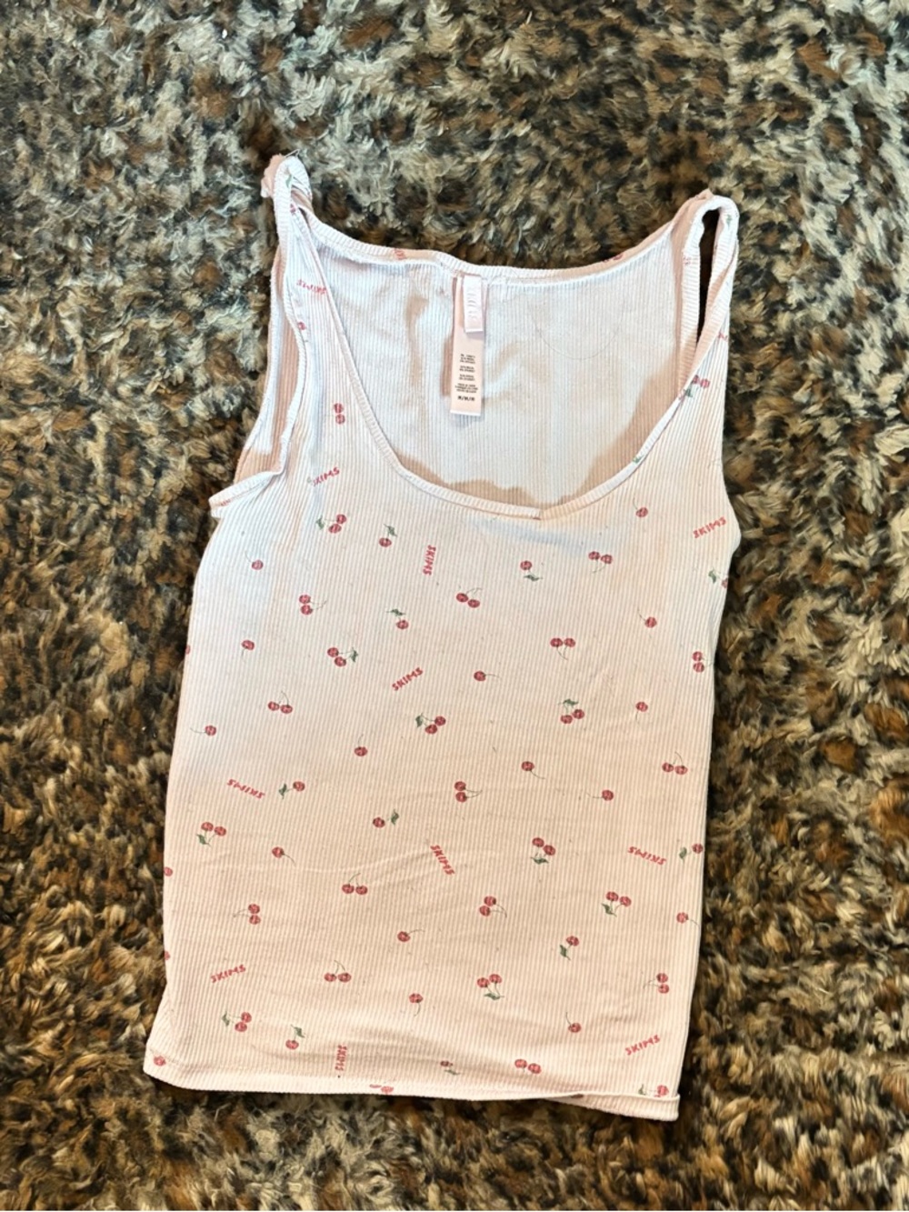 SKIMS Pink Ribbed Cherry-Print Tank Top